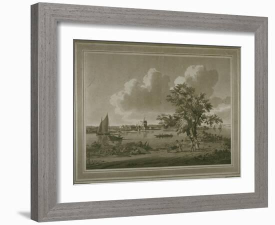 Figures Transporting Vegetable Along the Bank of the River Thames-John the Elder Cleveley-Framed Giclee Print