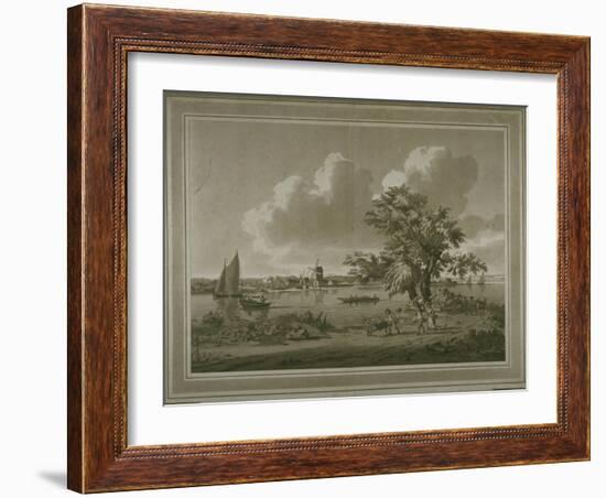 Figures Transporting Vegetable Along the Bank of the River Thames-John the Elder Cleveley-Framed Giclee Print