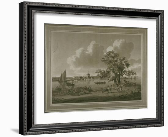 Figures Transporting Vegetable Along the Bank of the River Thames-John the Elder Cleveley-Framed Giclee Print