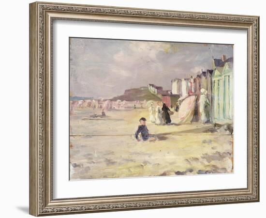 Figures Walking Beside a Line of Beach Huts-Philip Wilson Steer-Framed Giclee Print