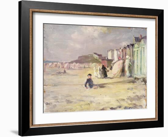 Figures Walking Beside a Line of Beach Huts-Philip Wilson Steer-Framed Giclee Print