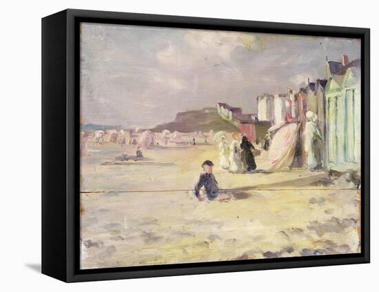 Figures Walking Beside a Line of Beach Huts-Philip Wilson Steer-Framed Premier Image Canvas