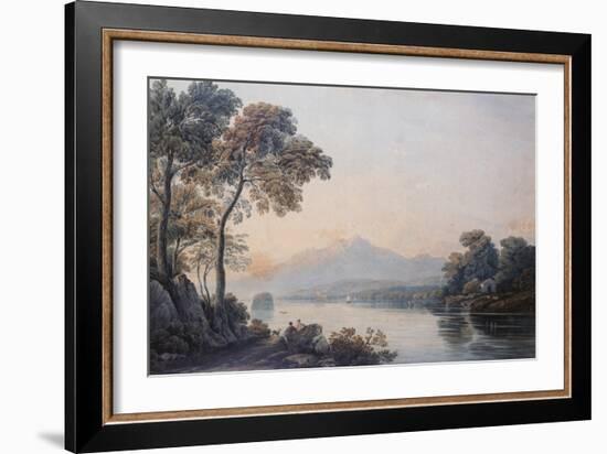 Figures with a Dog on the Banks of Lake Killarney watercolor-John Varley-Framed Giclee Print