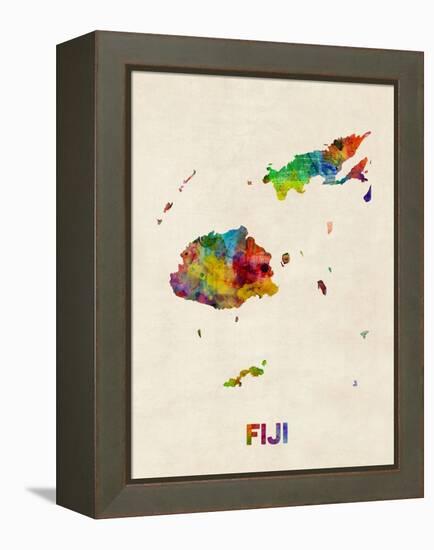 Fiji Watercolor Map-Michael Tompsett-Framed Stretched Canvas