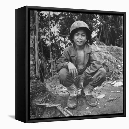 Filipino Boy Travelling with American Soldiers of 33rd Inf. Div. During Fight to Regain Philippines-Carl Mydans-Framed Premier Image Canvas
