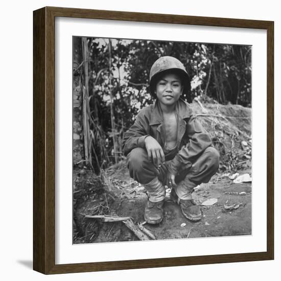 Filipino Boy Travelling with American Soldiers of 33rd Inf. Div. During Fight to Regain Philippines-Carl Mydans-Framed Photographic Print