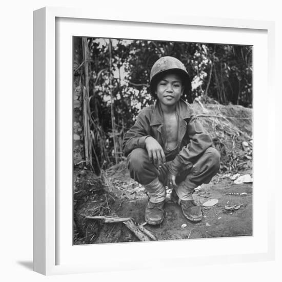 Filipino Boy Travelling with American Soldiers of 33rd Inf. Div. During Fight to Regain Philippines-Carl Mydans-Framed Photographic Print