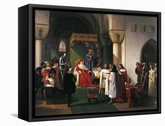 Filippo Maria Visconti, Duke of Milan Returns Crown to Kings of Aragona and of Navarra-Francesco Hayez-Framed Premier Image Canvas