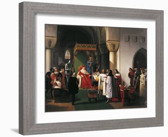 Filippo Maria Visconti, Duke of Milan Returns Crown to Kings of Aragona and of Navarra-Francesco Hayez-Framed Giclee Print