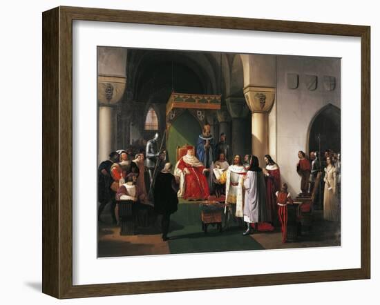 Filippo Maria Visconti, Duke of Milan Returns Crown to Kings of Aragona and of Navarra-Francesco Hayez-Framed Giclee Print