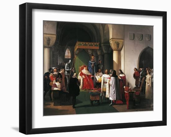 Filippo Maria Visconti, Duke of Milan Returns Crown to Kings of Aragona and of Navarra-Francesco Hayez-Framed Giclee Print