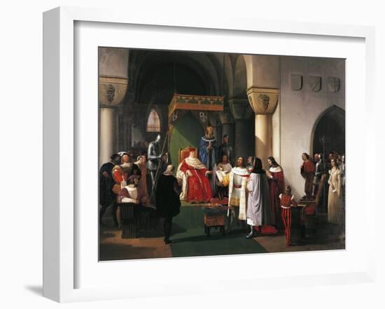 Filippo Maria Visconti, Duke of Milan Returns Crown to Kings of Aragona and of Navarra-Francesco Hayez-Framed Giclee Print