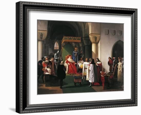 Filippo Maria Visconti, Duke of Milan Returns Crown to Kings of Aragona and of Navarra-Francesco Hayez-Framed Giclee Print