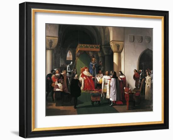 Filippo Maria Visconti, Duke of Milan Returns Crown to Kings of Aragona and of Navarra-Francesco Hayez-Framed Giclee Print