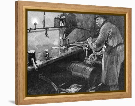 Filling Beer Barrels in an American Brewery, 1885-null-Framed Premier Image Canvas