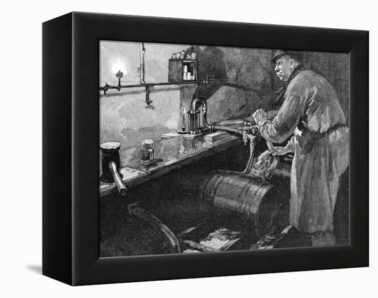 Filling Beer Barrels in an American Brewery, 1885-null-Framed Premier Image Canvas