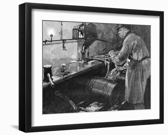 Filling Beer Barrels in an American Brewery, 1885-null-Framed Giclee Print