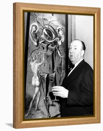 Film Director Alfred Hitchcock, Standing Beside Salvador Dali's Painting "Movies"-Herbert Gehr-Framed Premier Image Canvas