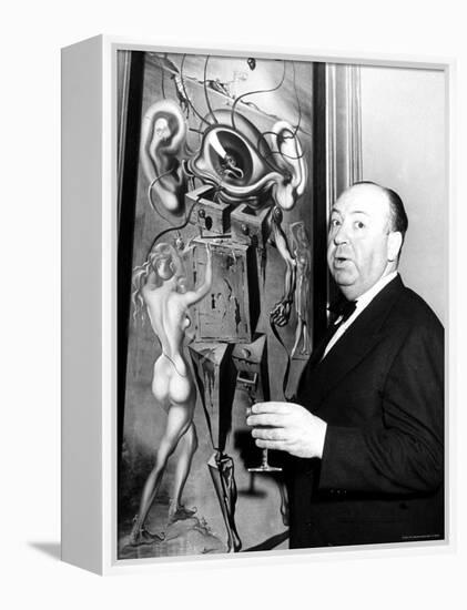 Film Director Alfred Hitchcock, Standing Beside Salvador Dali's Painting "Movies"-Herbert Gehr-Framed Premier Image Canvas