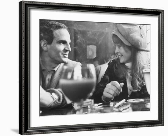 Film Director Francois Truffaut with Actress Julie Christie During Filming of "Fahrenheit 451."-Paul Schutzer-Framed Premium Photographic Print