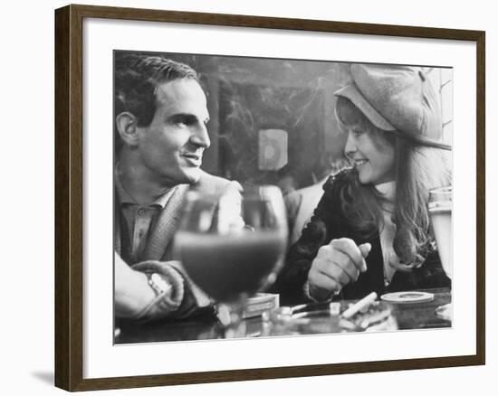 Film Director Francois Truffaut with Actress Julie Christie During Filming of "Fahrenheit 451."-Paul Schutzer-Framed Premium Photographic Print