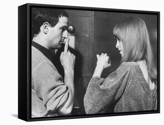 Film Director Francois Truffaut with Actress Julie Christie During Filming of "Fahrenheit 451."-Paul Schutzer-Framed Premier Image Canvas