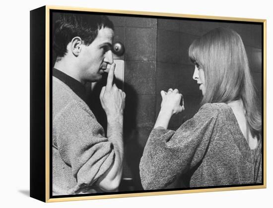 Film Director Francois Truffaut with Actress Julie Christie During Filming of "Fahrenheit 451."-Paul Schutzer-Framed Premier Image Canvas