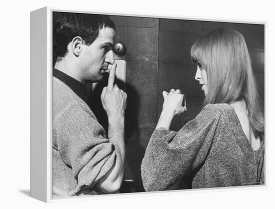 Film Director Francois Truffaut with Actress Julie Christie During Filming of "Fahrenheit 451."-Paul Schutzer-Framed Premier Image Canvas