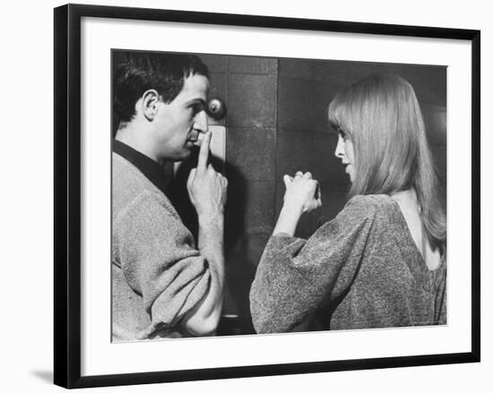 Film Director Francois Truffaut with Actress Julie Christie During Filming of "Fahrenheit 451."-Paul Schutzer-Framed Premium Photographic Print