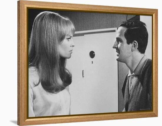 Film Director Francois Truffaut with Actress Julie Christie During Filming of "Fahrenheit 451."-Paul Schutzer-Framed Premier Image Canvas