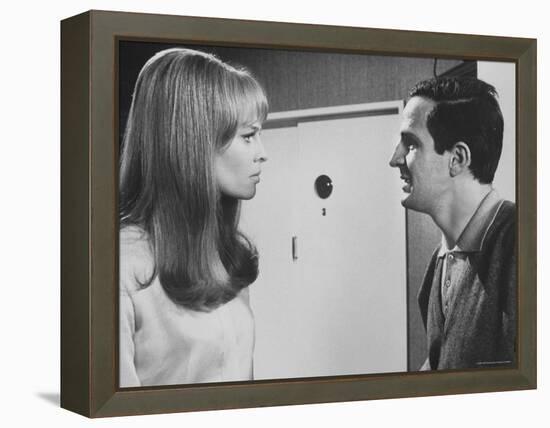 Film Director Francois Truffaut with Actress Julie Christie During Filming of "Fahrenheit 451."-Paul Schutzer-Framed Premier Image Canvas