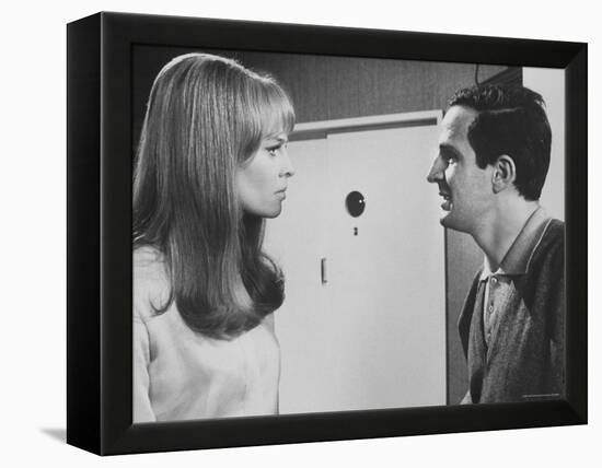 Film Director Francois Truffaut with Actress Julie Christie During Filming of "Fahrenheit 451."-Paul Schutzer-Framed Premier Image Canvas