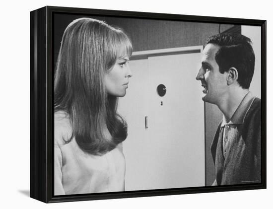 Film Director Francois Truffaut with Actress Julie Christie During Filming of "Fahrenheit 451."-Paul Schutzer-Framed Premier Image Canvas