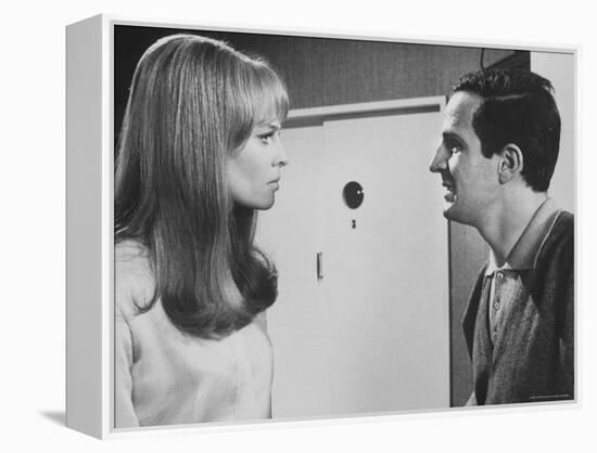 Film Director Francois Truffaut with Actress Julie Christie During Filming of "Fahrenheit 451."-Paul Schutzer-Framed Premier Image Canvas