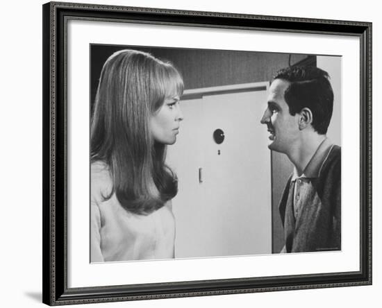 Film Director Francois Truffaut with Actress Julie Christie During Filming of "Fahrenheit 451."-Paul Schutzer-Framed Premium Photographic Print