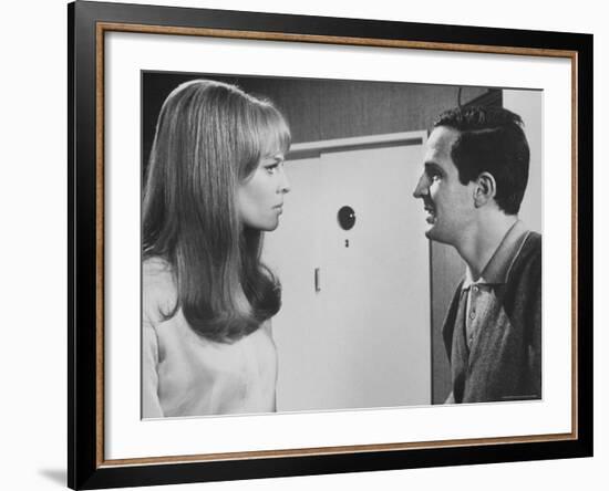Film Director Francois Truffaut with Actress Julie Christie During Filming of "Fahrenheit 451."-Paul Schutzer-Framed Premium Photographic Print