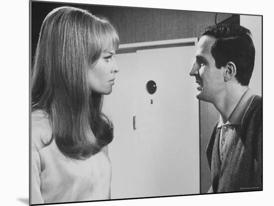 Film Director Francois Truffaut with Actress Julie Christie During Filming of "Fahrenheit 451."-Paul Schutzer-Mounted Premium Photographic Print