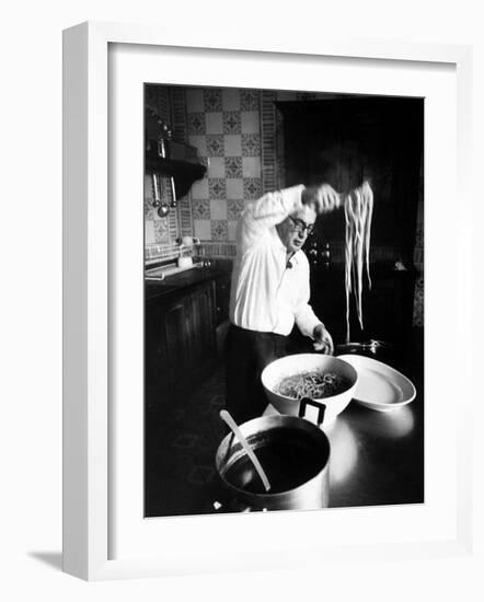 Film-Maker Dino de Laurentis Making Pasta-Carlo Bavagnoli-Framed Premium Photographic Print