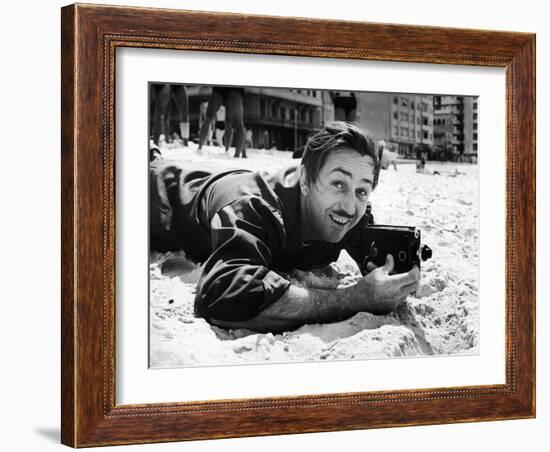 Film Maker Walt Disney Filming on Brazilian Beach-Hart Preston-Framed Premium Photographic Print