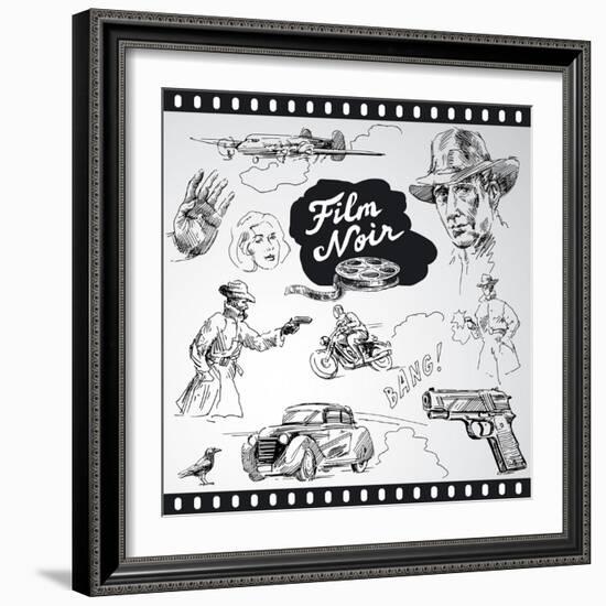 Film Noir - Hand Drawn Collection-canicula-Framed Art Print