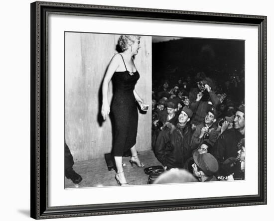 Film Star Marilyn Monroe Appearing with USO Camp Show, "Anything Goes"-null-Framed Premium Photographic Print