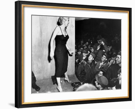 Film Star Marilyn Monroe Appearing with USO Camp Show, "Anything Goes"-null-Framed Premium Photographic Print