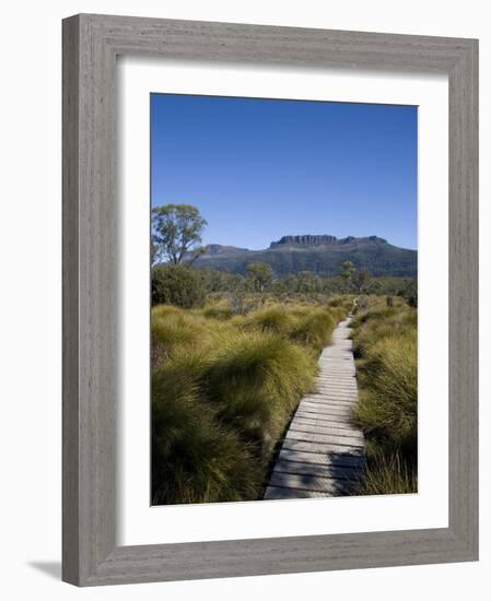 Final Stretch of Overland Track to Narcissus Hut, Mount Olympus on Shores of Lake St Clair in Back-Julian Love-Framed Photographic Print