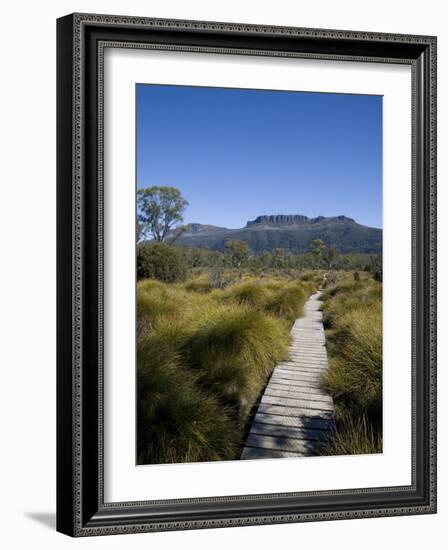 Final Stretch of Overland Track to Narcissus Hut, Mount Olympus on Shores of Lake St Clair in Back-Julian Love-Framed Photographic Print