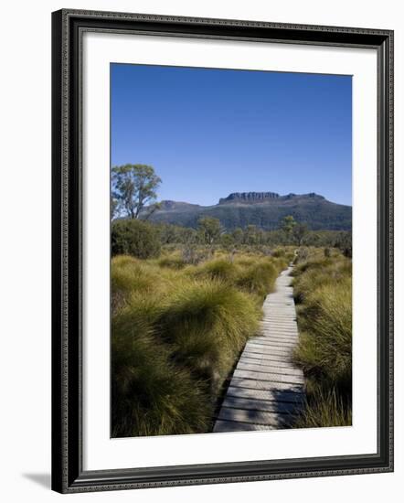 Final Stretch of Overland Track to Narcissus Hut, Mount Olympus on Shores of Lake St Clair in Back-Julian Love-Framed Photographic Print