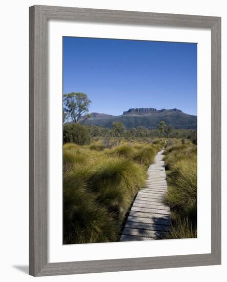 Final Stretch of Overland Track to Narcissus Hut, Mount Olympus on Shores of Lake St Clair in Back-Julian Love-Framed Photographic Print