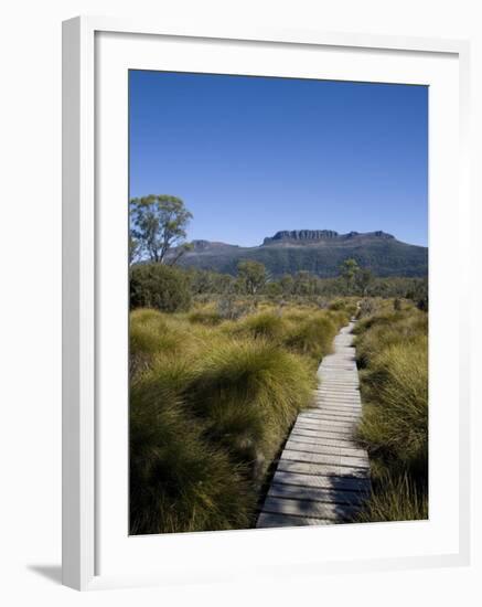 Final Stretch of Overland Track to Narcissus Hut, Mount Olympus on Shores of Lake St Clair in Back-Julian Love-Framed Photographic Print