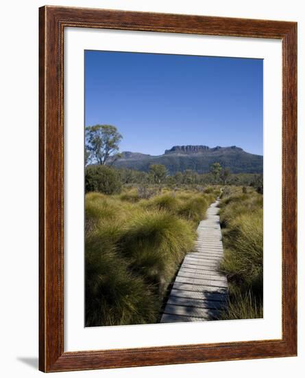 Final Stretch of Overland Track to Narcissus Hut, Mount Olympus on Shores of Lake St Clair in Back-Julian Love-Framed Photographic Print