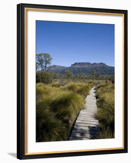 Final Stretch of Overland Track to Narcissus Hut, Mount Olympus on Shores of Lake St Clair in Back-Julian Love-Framed Photographic Print