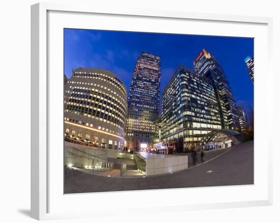 Financial District Office Buildings Illuminated at Dusk, Canary Wharf, Docklands, London, England-Gavin Hellier-Framed Photographic Print